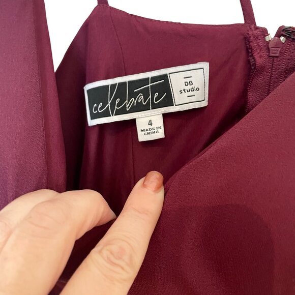 EUC Burgundy Wine Double Strap V-Neck Charmeuse Bride's Maid Dress Gown - Picture 6 of 10